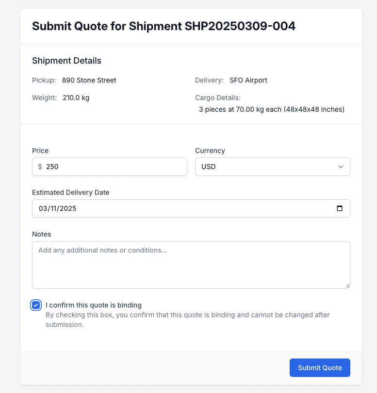 Carrier Submits Quote